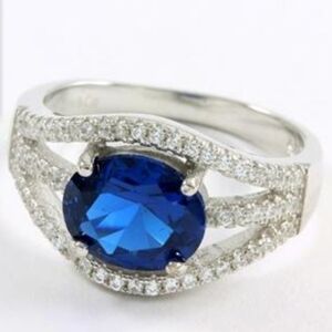 Sterling Silver, 2.50ctw Blue & White Sapphire Ring Size 8